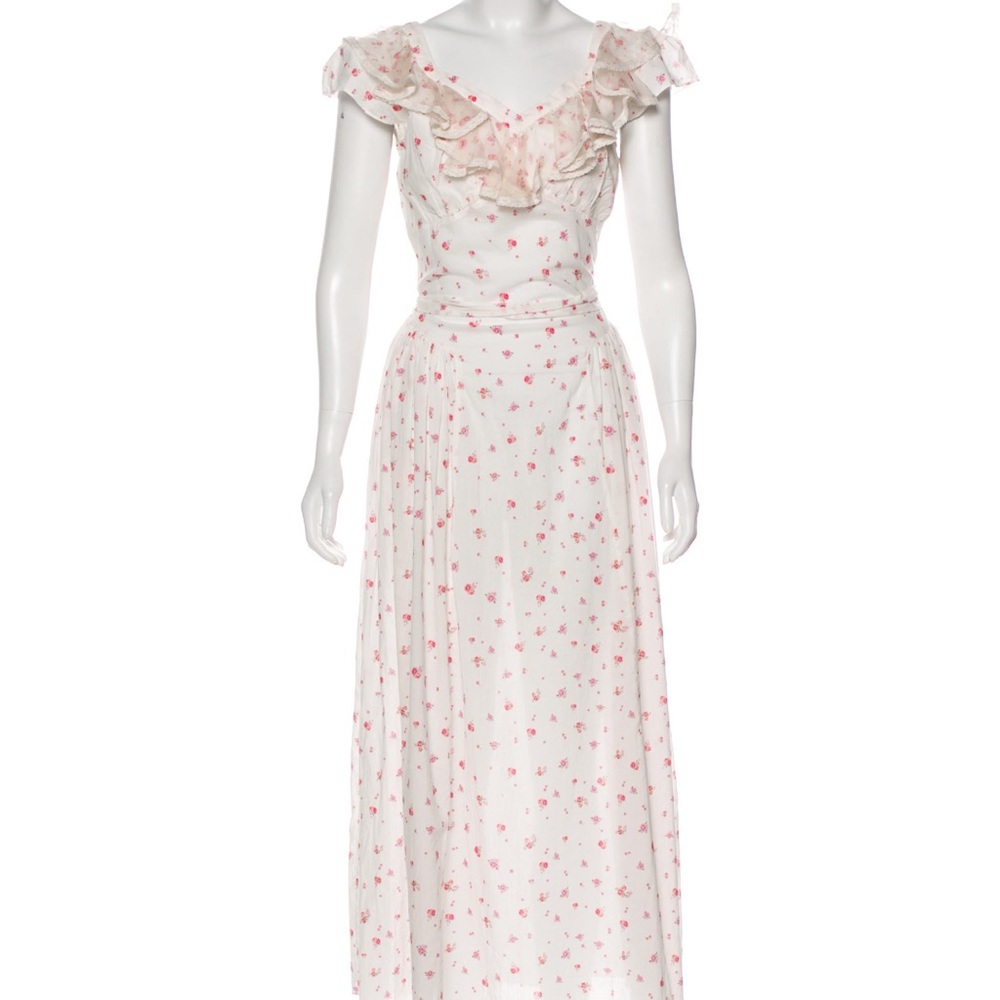 LoveShackFancy Floral Maxi Dress - Cream and Pink